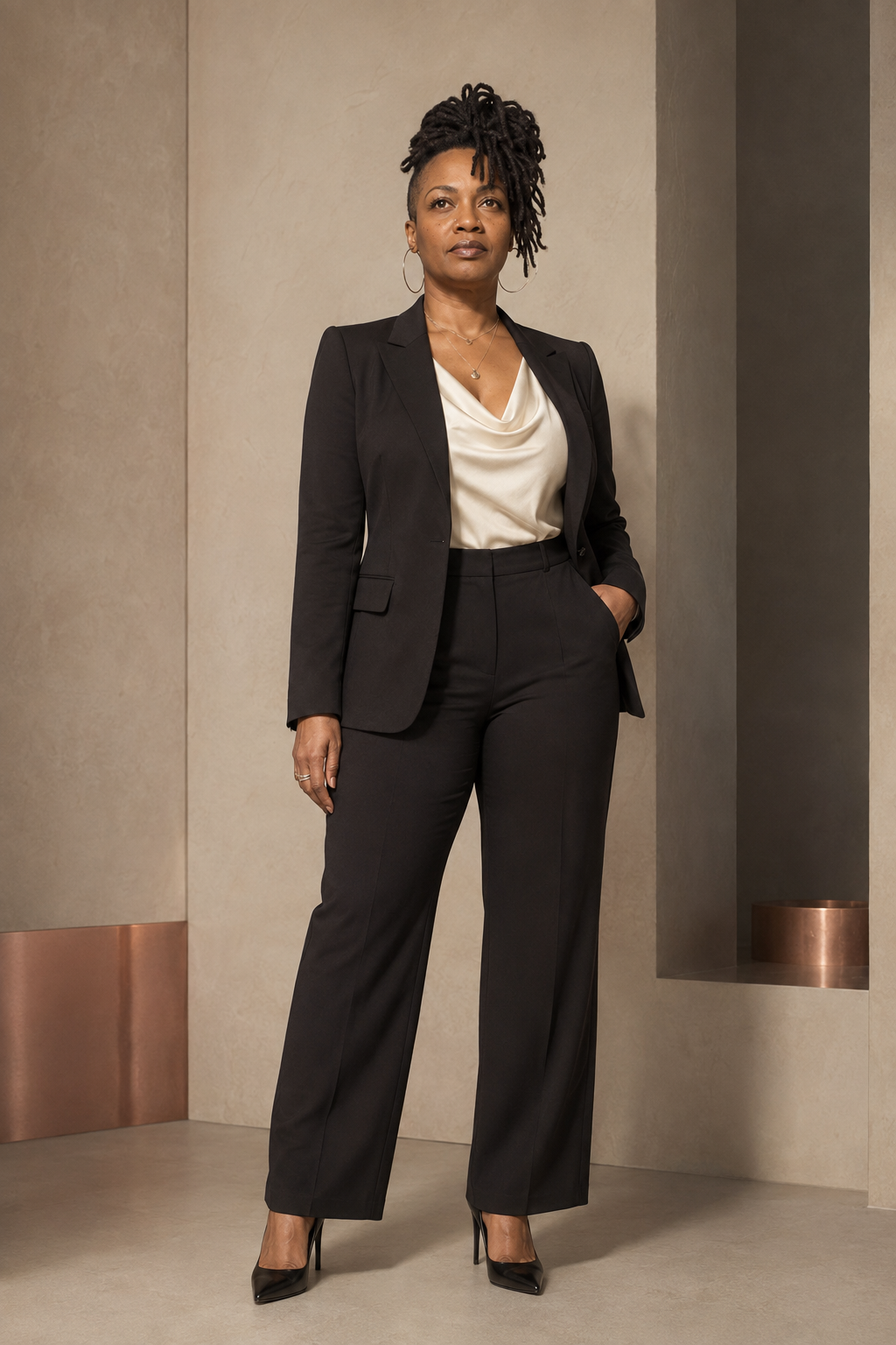 Nichole Raye Glenn in a tailored black suit